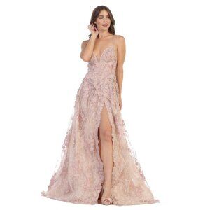 Champagne Prom Long V-Neck Sleeveless A-Line Dress By Royal Queen RQ7738